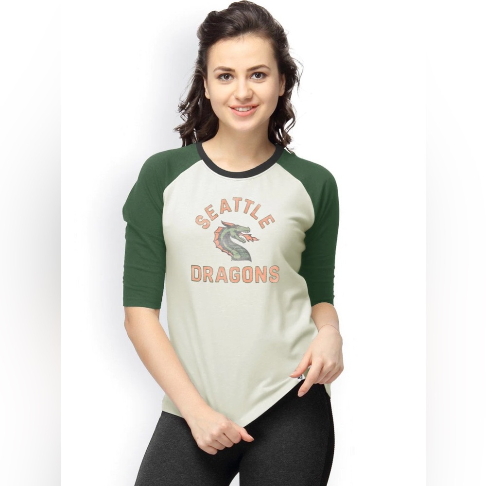47 Brand XFL Seattle Dragons Raglan Sleeve Tee Womens Size Med NWOT